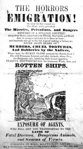 Titelseite für eine Broschüre über Die Schrecken der Auswanderung! von English School