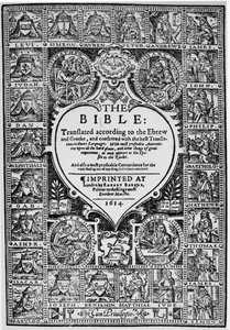 Titelseite der englischen Übersetzung der Genfer Bibel, 1614 von English School