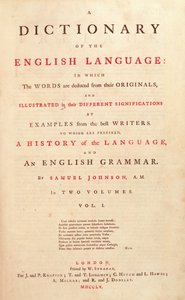 Titelseite von Johnsons Wörterbuch der menschlichen Sprache, London, 1755 von English School
