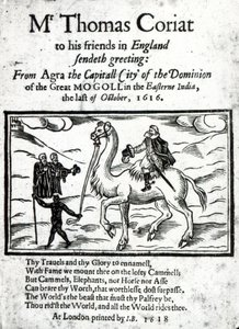 Titelseite von Thomas Coryats posthum gedrucktem Bericht über seine Reisen in Indien, veröffentlicht in London, 1618 (gedrucktes Papier & Holzschnitt)