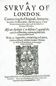 Titelseite zu A Survey of London von John Stow, veröffentlicht 1598