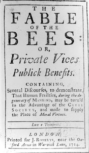 Titelseite für The Fable of the Bees von Bernard de Mandeville, 1714