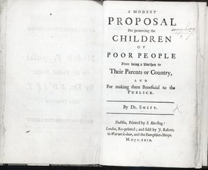 Titelseite zu Ein bescheidener Vorschlag von Jonathan Swift, veröffentlicht 1729