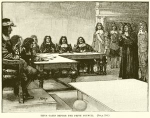 Titus Oates vor dem Geheimen Rat