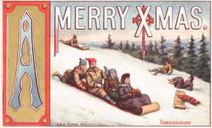 Schlittenfahren, Weihnachtskarte von English School