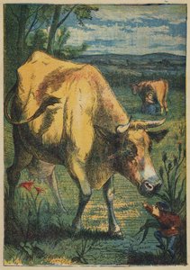 Däumling und die Kuh (Farblithografie) von English School