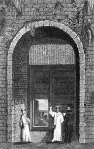 Grabstein des britischen Botschafters Edward Barton über einem Klostertor auf den Prinzeninseln, aus Residence at Constantinople von Robert Walsh, 1836