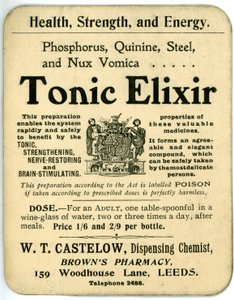 Etikett für Tonic Elixir, früh