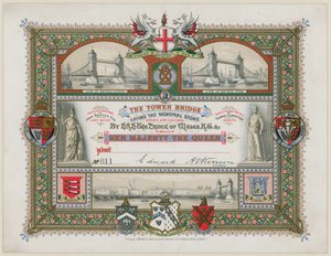 Tower Bridge, London, Einladung zur Grundsteinlegung, 21. Juni 1886 von English School