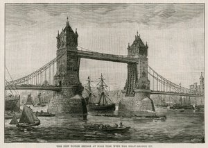 Tower Bridge bei Flut, mit hochgezogener Zugbrücke von English School