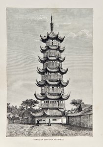 Turm von Long Hua, Shanghai, Illustration aus Die Universalgeographie, die Erde und ihre Bewohner, veröffentlicht 1878 von English School
