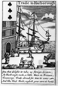 Handel in Harborough, englische Spielkarte von English School