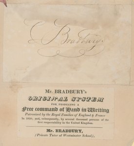 Werbekarte für Mr. Bradburys Originalsystem zur Erzeugung einer freien Handführung beim Schreiben