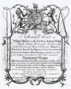 Handelskarte für Nehemiah Ward, Peitschenmacher aus Southwark von English School