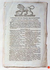 Handelskarte für die London Silver Plate Manufactory, 1788 von English School