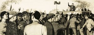 Gewerkschafter bei einem Treffen im Freien von English School