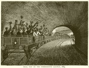 Probefahrt auf der U-Bahn, 1863 von English School