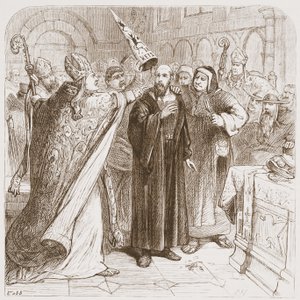 Prozess gegen Hus: Erniedrigung des Märtyrers, Illustration aus Die Geschichte des Protestantismus von James Aitken Wylie, veröffentlicht 1878 von English School