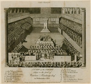 Prozess von Warren Hastings in der Westminster Hall von English School