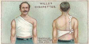 Dreieckiger Verband für die Brust, Nr. 37 aus der Erste-Hilfe-Serie von Willss Zigarettenkarten, 1913