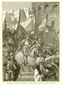 Triumphaler Einzug von Richard I. und Philipp August in Akkon, 1191 von English School