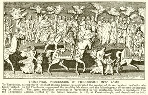Triumphzug des Theodosius in Rom von English School