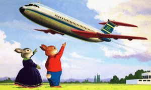 Tufty winkt einem Flugzeug zu