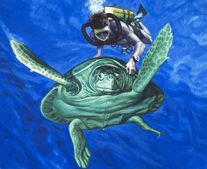 Schildkröte mit Taucher von English School