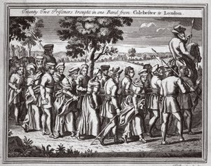 Zweiundzwanzig Gefangene in einer Gruppe von Colchester nach London gebracht, Illustration aus Foxes Märtyrer, ca. 1703 von English School