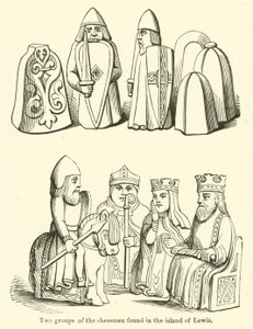 Zwei Gruppen der Schachfiguren, gefunden auf der Insel Lewis von English School