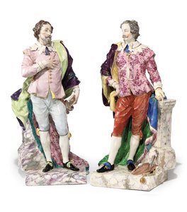 Zwei historische Figuren von Gentlemen, ca. 1810 von English School