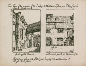 Zwei Ansichten der Überreste des Palastes des Bischofs von Winchester von English School