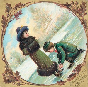 Schnürsenkel an Schlittschuhen binden, Weihnachtskarte von English School
