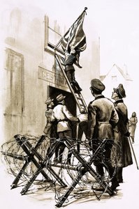 Unter deutscher Besatzung wurden Union Jacks heruntergerissen (Gouache auf Papier) von English School