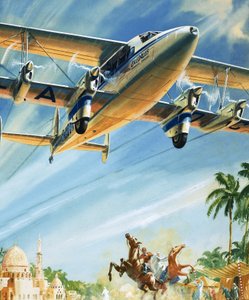 Unidentifiziertes Doppeldeckerflugzeug über Nordafrika von English School
