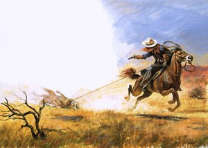 Unbekannter Cowboy schießt auf einen gefangenen Berglöwen von English School