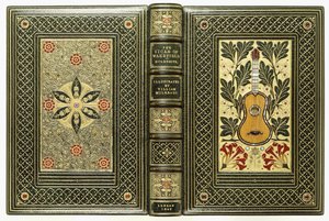 Obere und untere Einbände mit Gitarren- und Blumendesigns, 1843 von English School
