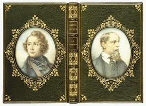 Obere und untere Einbände, mit zwei ovalen Porträts von Charles Dickens von English School