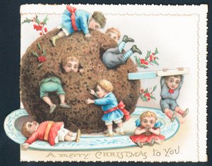 Gassenjungen spielen mit Pflaumenpudding, Weihnachtskarte von English School