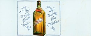 Sehr alte Highland-Whiskyflasche, Weihnachtskarte von English School