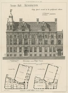 Vestry Hall, Kensington, Entwurf, der vom professionellen Schiedsrichter den zweiten Platz erhielt von English School