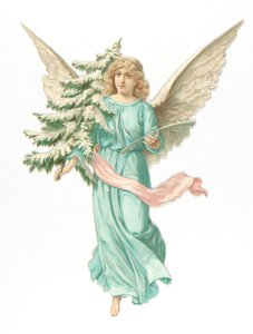 Viktorianisches Scherenschnitt-Relief eines Engels mit einem Tannenbaum, ca. 1880 von English School
