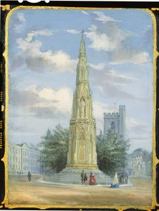 Viktorianisches Nähschrankpanel dekoriert mit einer Szene des Martyrs Memorial, Oxford