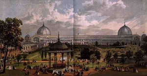 Blick von den Horticultural Gardens auf das Äußere der Großen Ausstellung von 1851, aus Dickinson