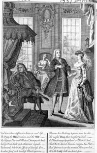 Betrachten Sie hier drei verschiedene Zustände im wirklichen Leben - der Zuhälter, die verlassene Miss und die Ehefrau, 1735-6