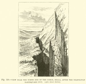 Ansicht nahe dem Nordende der Schlucht, Bella, nach dem neapolitanischen Erdbeben 1857