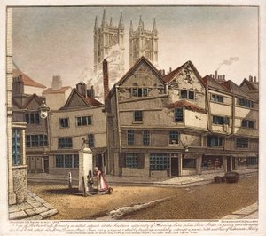 Ansicht des Broken Cross am Ende der Thieving Lane, Westminster, London von English School