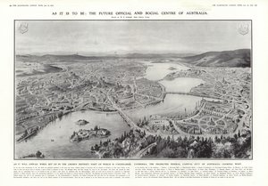 Ansicht von Canberra, vorgeschlagene Bundeshauptstadt von Australien, 1913 von English School