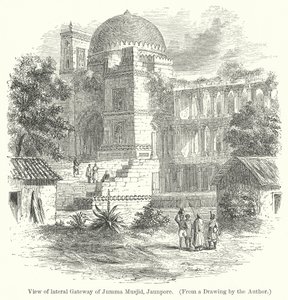 Ansicht des seitlichen Tors der Jumma Musjid, Jaunpore (Gravur) von English School
