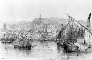 Ansicht von Malaga, aus Spanish Scenery von George Vivian, veröffentlicht 1838